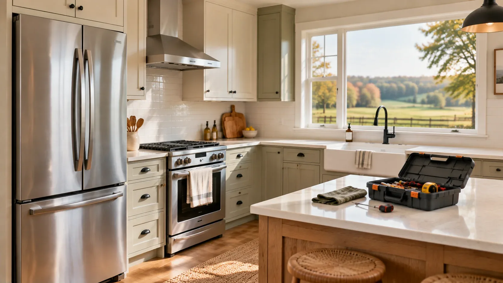 Appliance repair technician working in a Caledon, Ontario kitchen